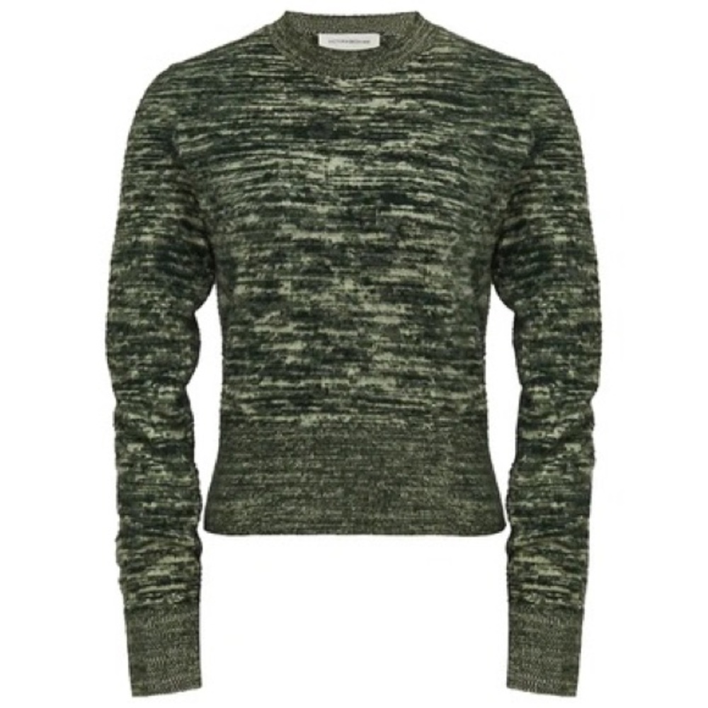 VICTORIA BECKHAM Marled brushed  cropped cotton sweater